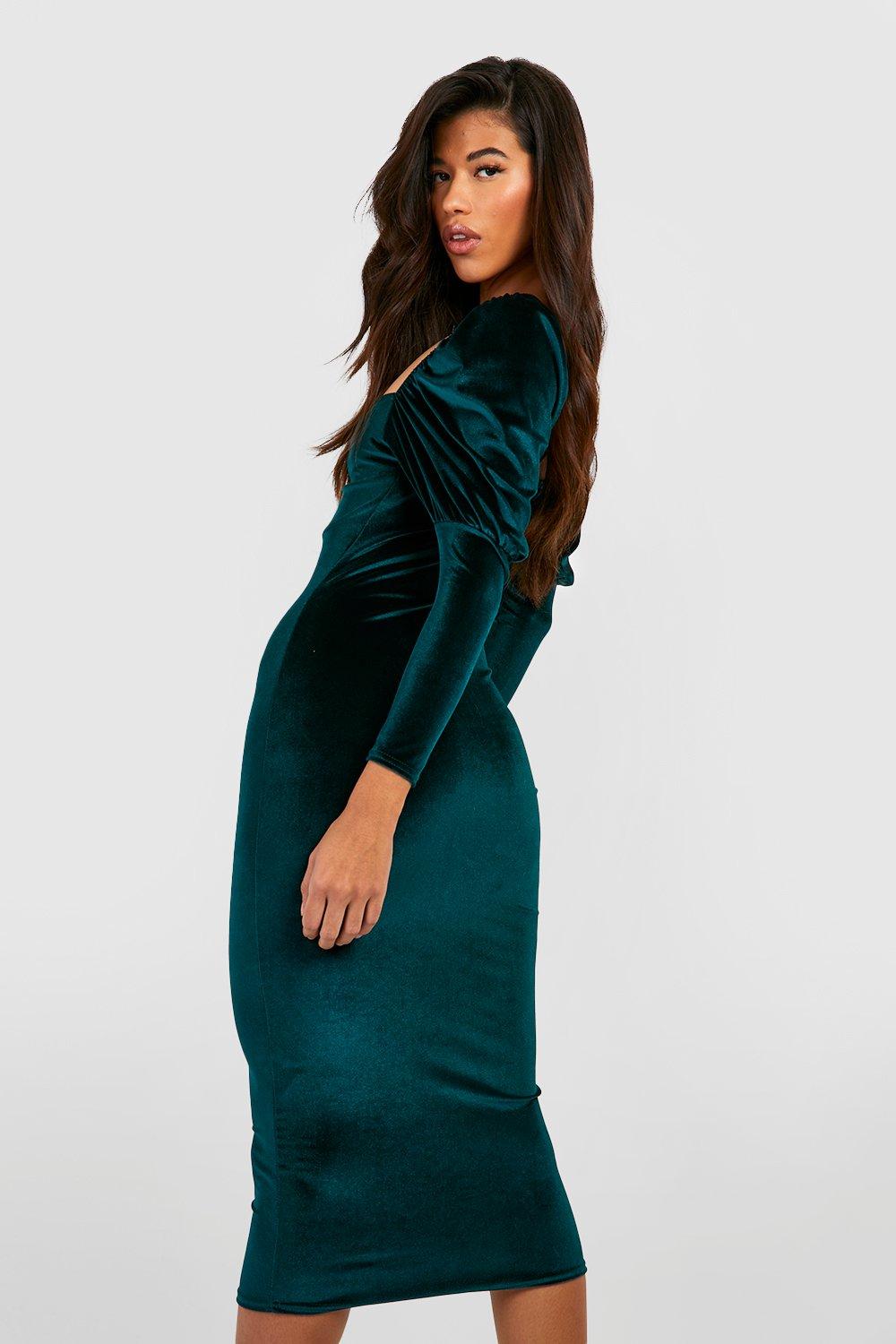 Tall Velvet Sweetheart Puff Sleeve Midi Dress